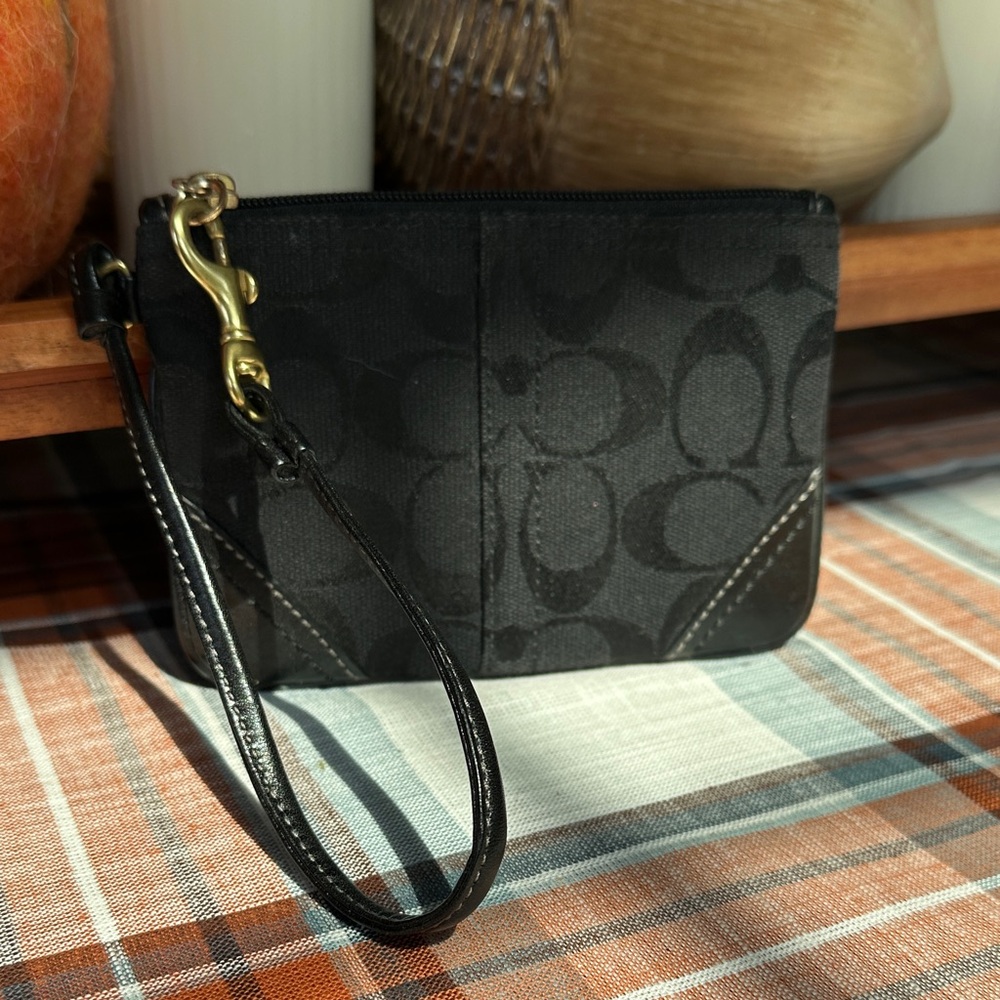 Coach Black Wristlet with Purple Lining
